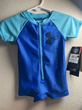 Under Armour Blue & Aqua Kids Front-Zip Swim Rashguard